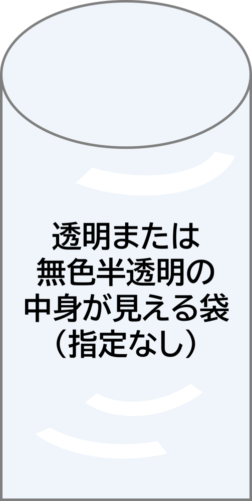 透明または無色半透明の中身が見える程度の袋(指定なし)